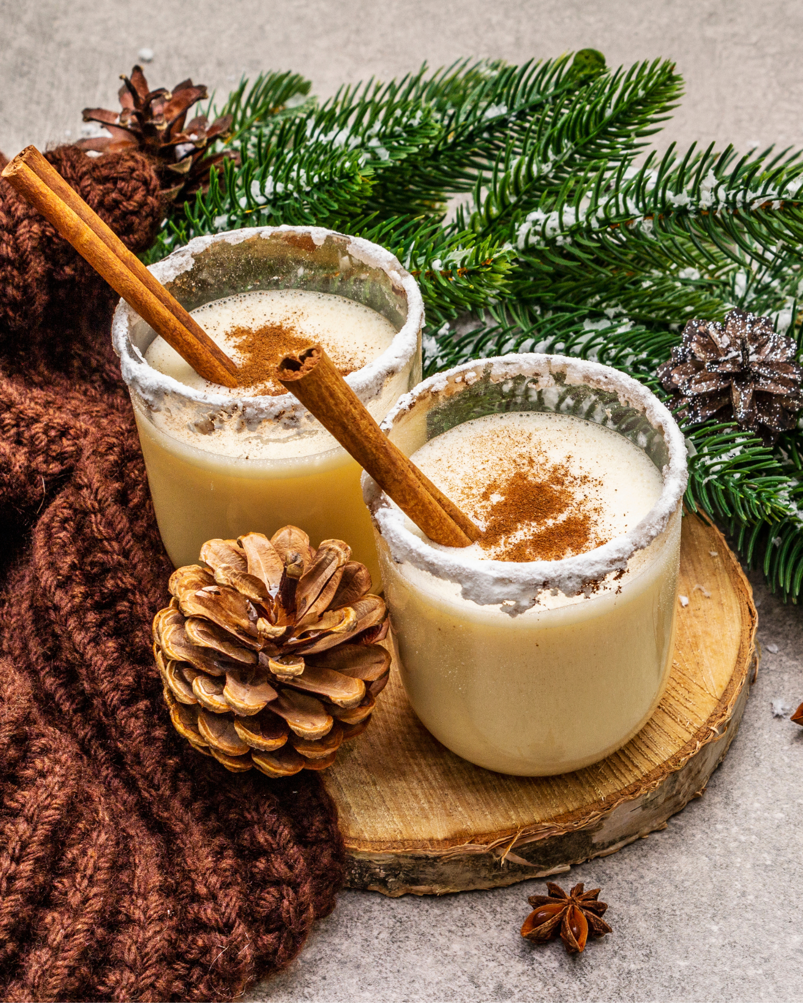 Two cups of eggnogs with cinnamon. Egg Nog fragrance oil by Scentivore.