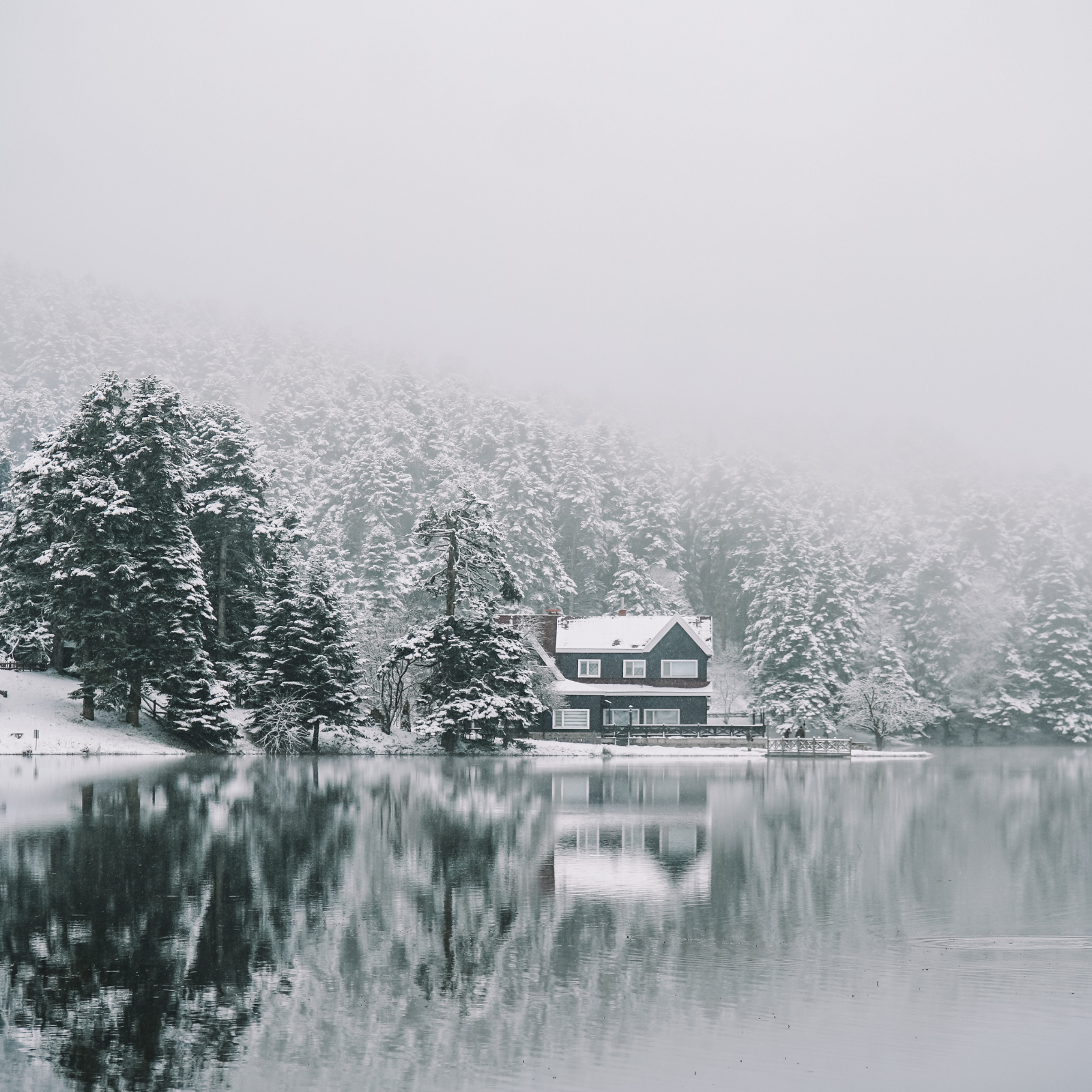 A view of a frozen lake house. Frozen Lake House fragrance oil for soap and candle-making. 